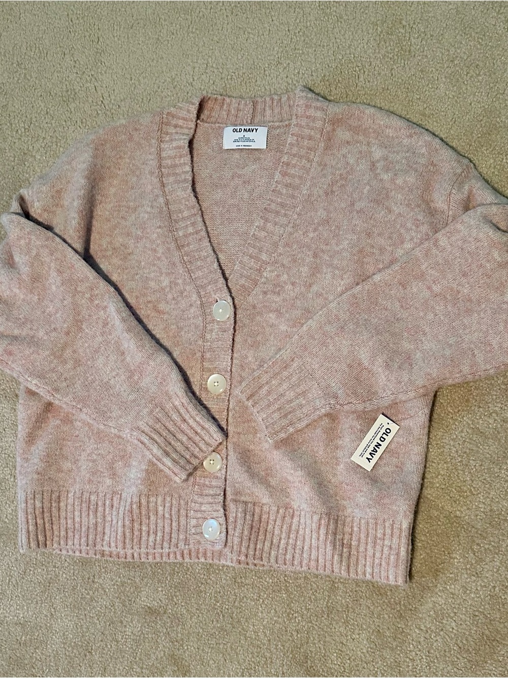 Old Navy Light Heather Pink V-Neck Button Cardigan